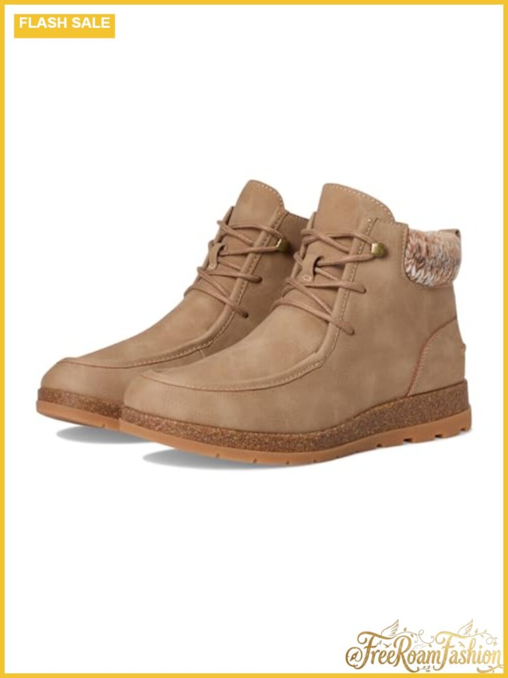 Women's Ankle Bootie With Cork Wedge Midsole Sweater Detail